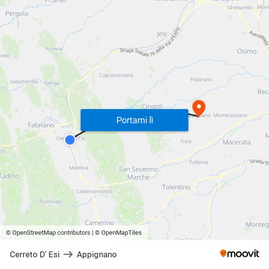 Cerreto D' Esi to Appignano map