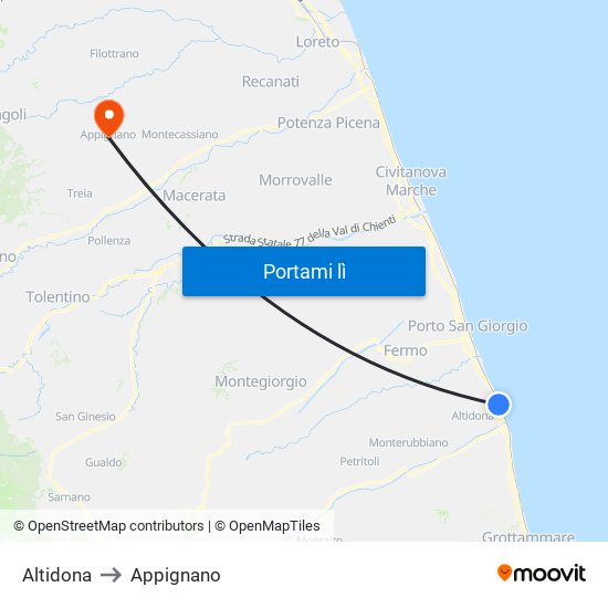 Altidona to Appignano map