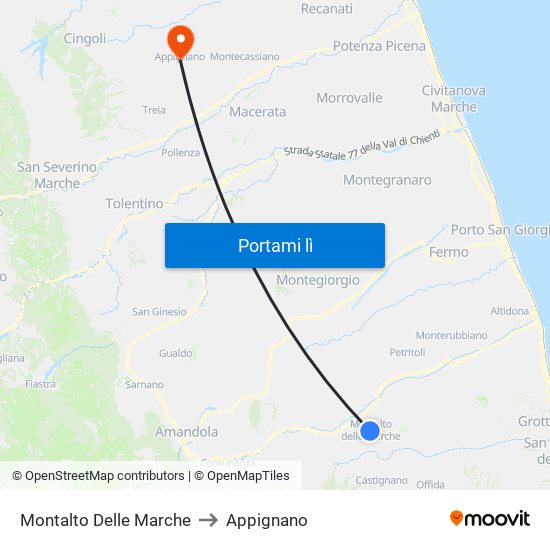 Montalto Delle Marche to Appignano map