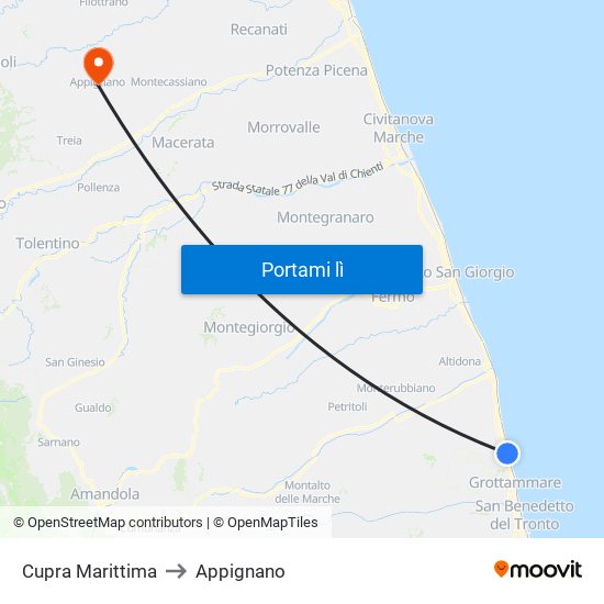 Cupra Marittima to Appignano map