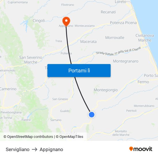 Servigliano to Appignano map