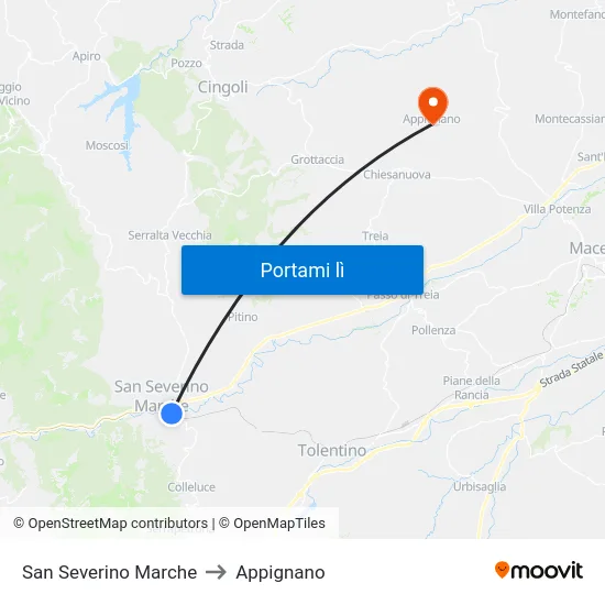San Severino Marche to Appignano map