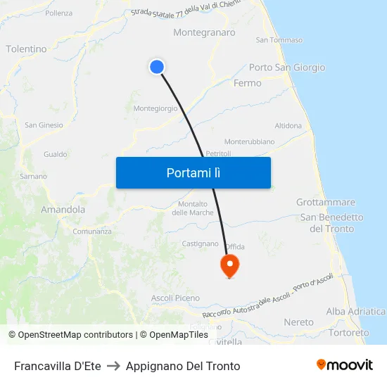 Francavilla D'Ete to Appignano Del Tronto map