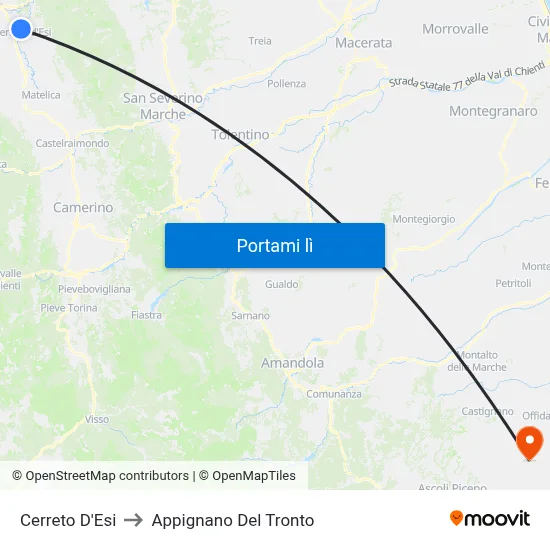 Cerreto D'Esi to Appignano Del Tronto map