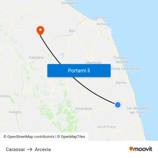 Carassai to Arcevia map