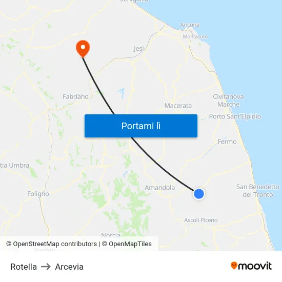Rotella to Arcevia map