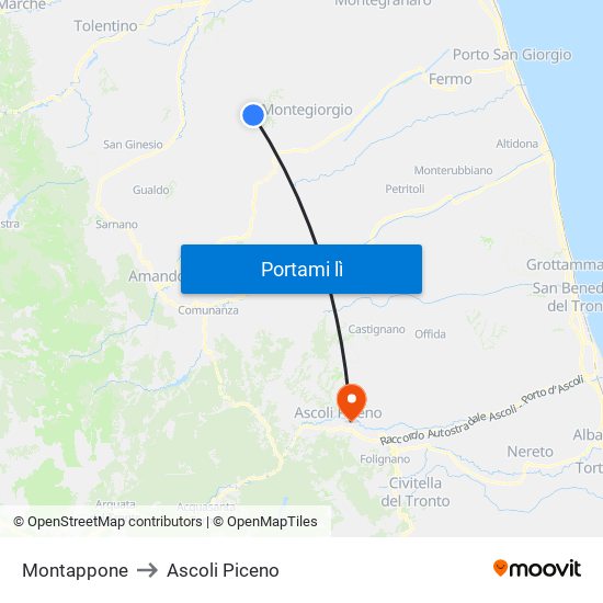 Montappone to Ascoli Piceno map