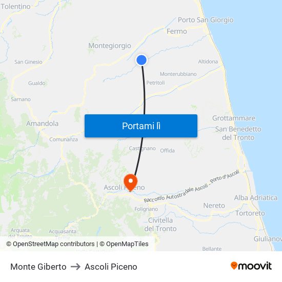 Monte Giberto to Ascoli Piceno map