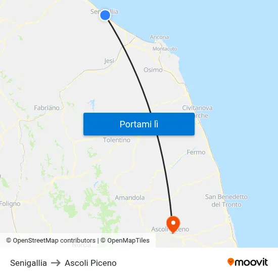 Senigallia to Ascoli Piceno map