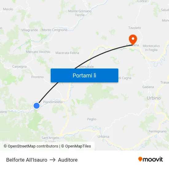 Belforte All'Isauro to Auditore map