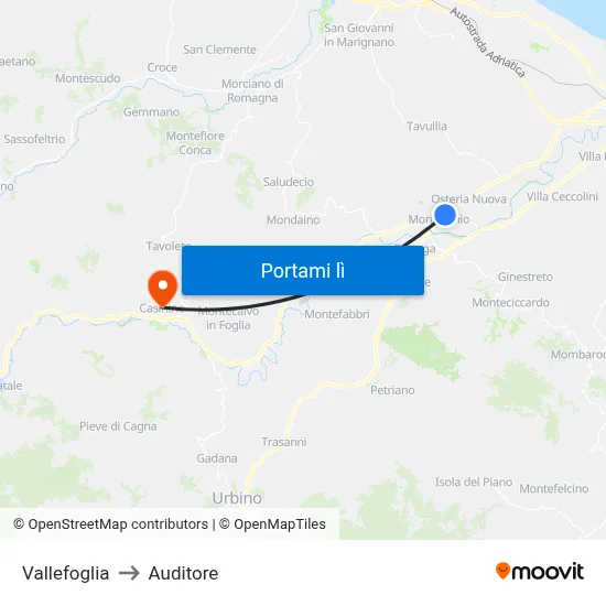 Vallefoglia to Auditore map