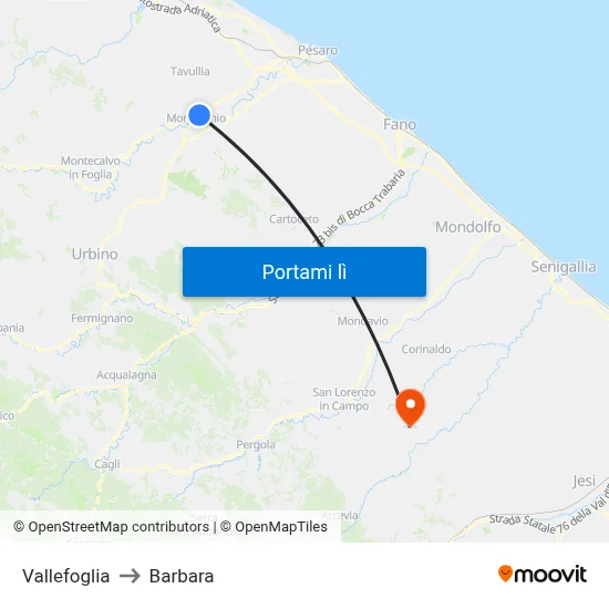Vallefoglia to Barbara map