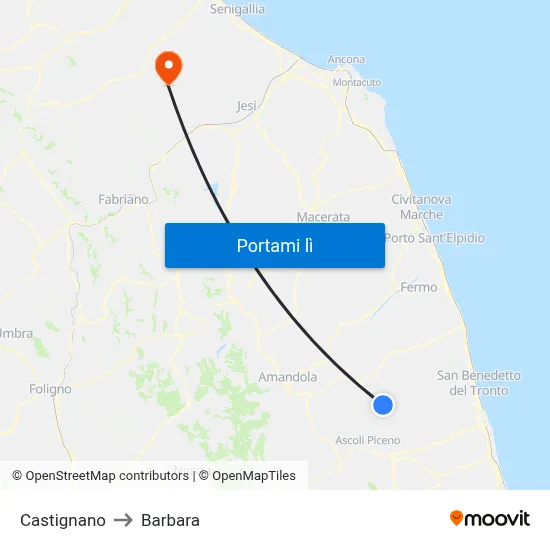 Castignano to Barbara map
