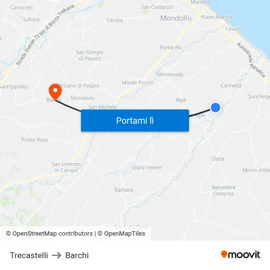 Trecastelli to Barchi map