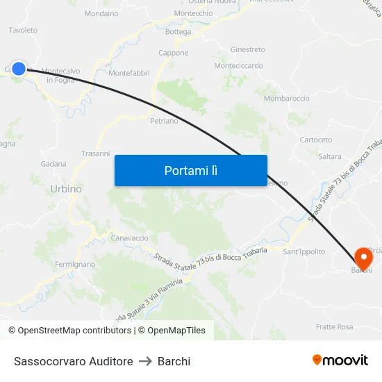 Sassocorvaro Auditore to Barchi map