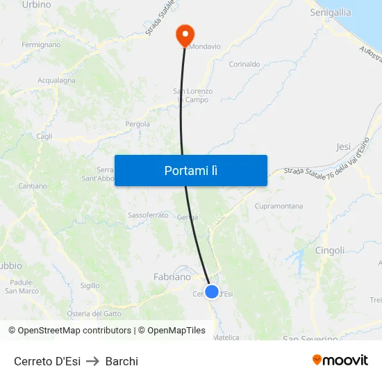Cerreto D'Esi to Barchi map