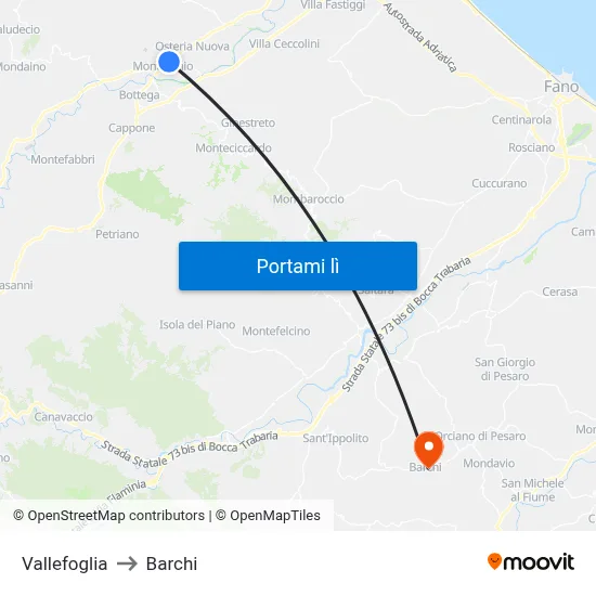 Vallefoglia to Barchi map