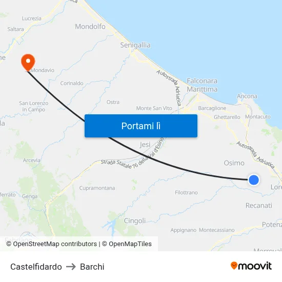 Castelfidardo to Barchi map