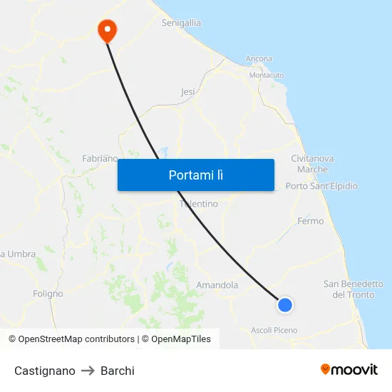 Castignano to Barchi map