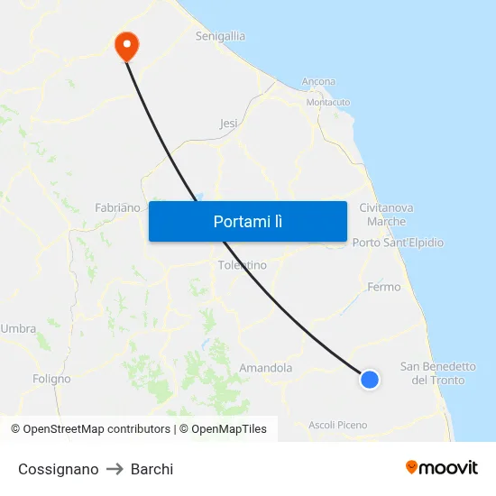 Cossignano to Barchi map