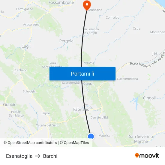 Esanatoglia to Barchi map