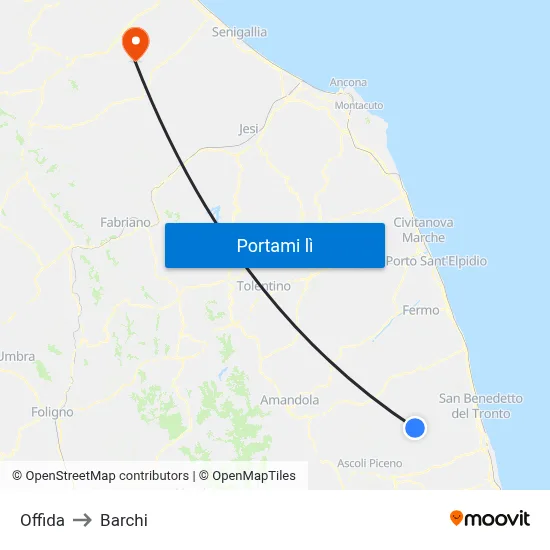 Offida to Barchi map