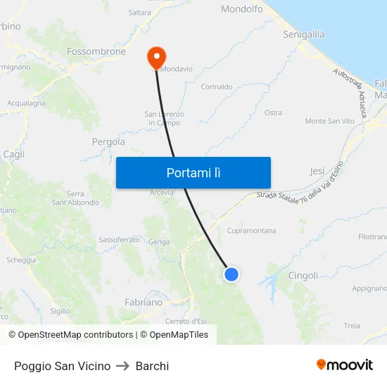Poggio San Vicino to Barchi map