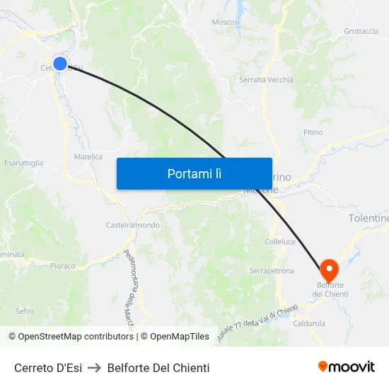 Cerreto D'Esi to Belforte Del Chienti map