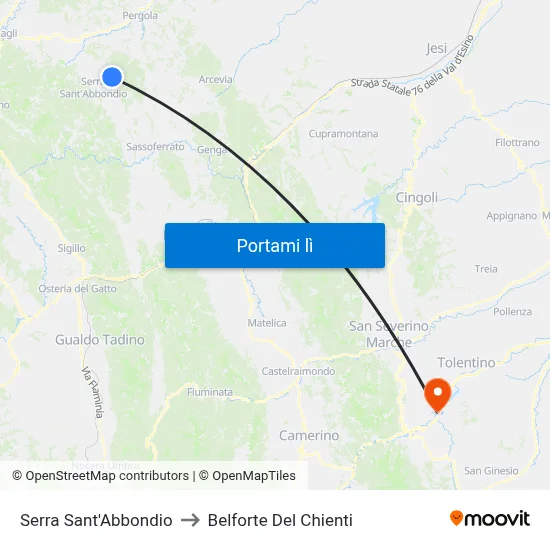 Serra Sant'Abbondio to Belforte Del Chienti map