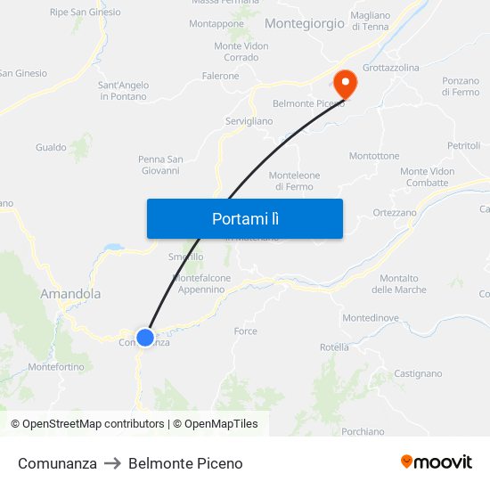 Comunanza to Belmonte Piceno map