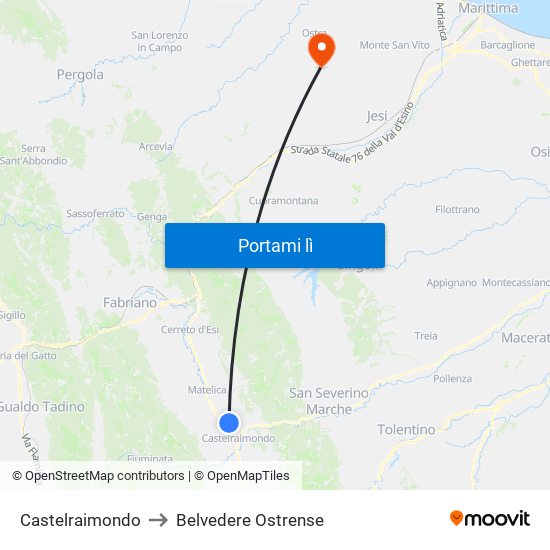 Castelraimondo to Belvedere Ostrense map