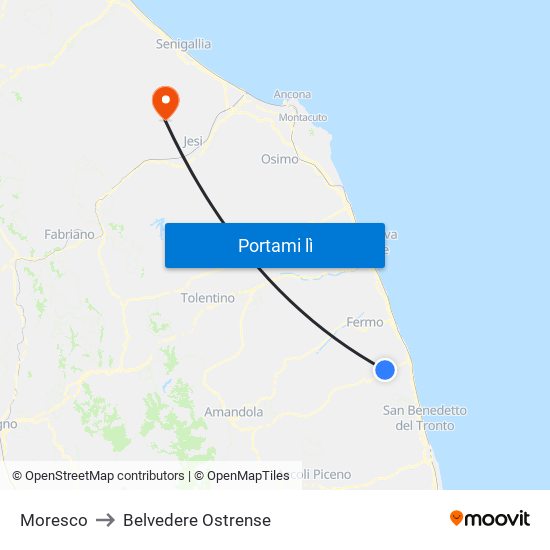 Moresco to Belvedere Ostrense map