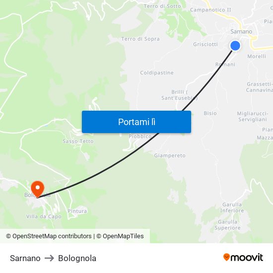 Sarnano to Bolognola map