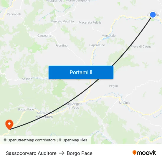 Sassocorvaro Auditore to Borgo Pace map