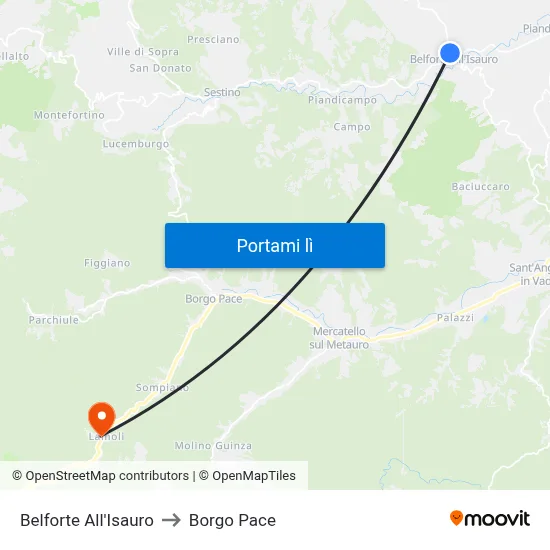 Belforte All'Isauro to Borgo Pace map