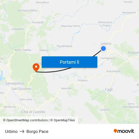 Urbino to Borgo Pace map