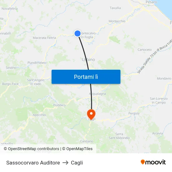 Sassocorvaro Auditore to Cagli map