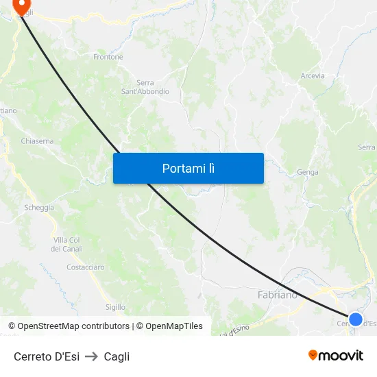 Cerreto D'Esi to Cagli map