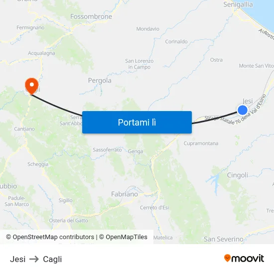 Jesi to Cagli map
