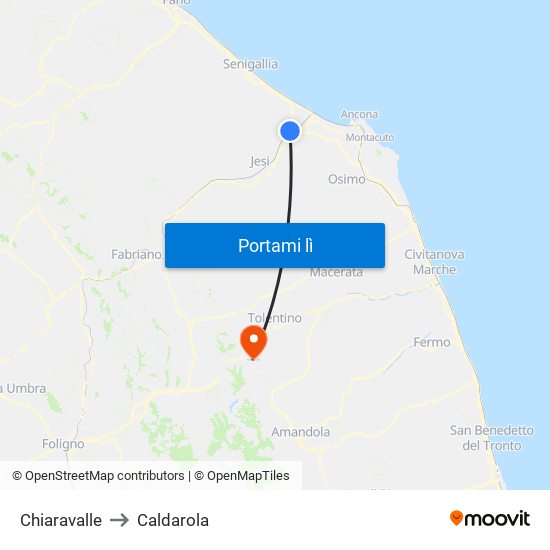 Chiaravalle to Caldarola map