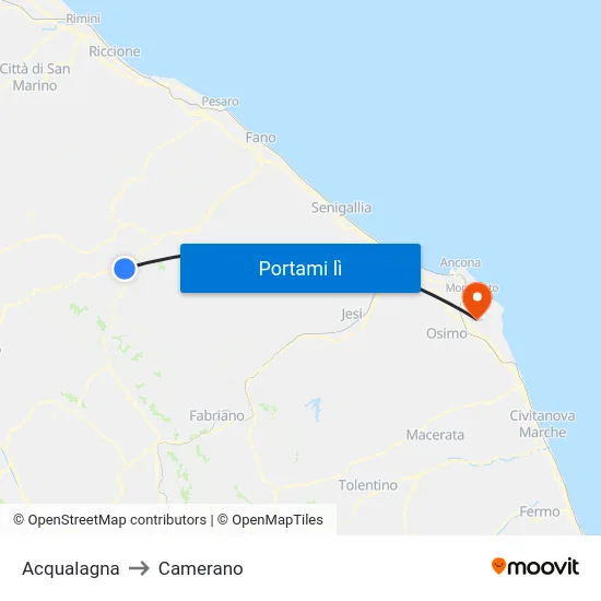 Acqualagna to Camerano map