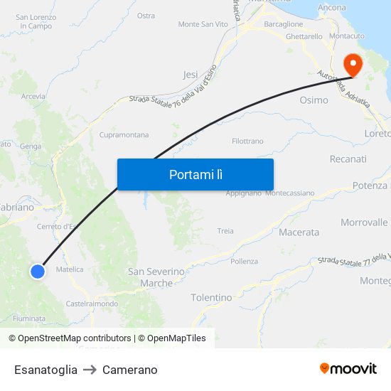 Esanatoglia to Camerano map