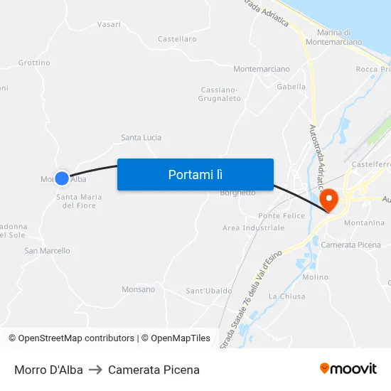 Morro D'Alba to Camerata Picena map