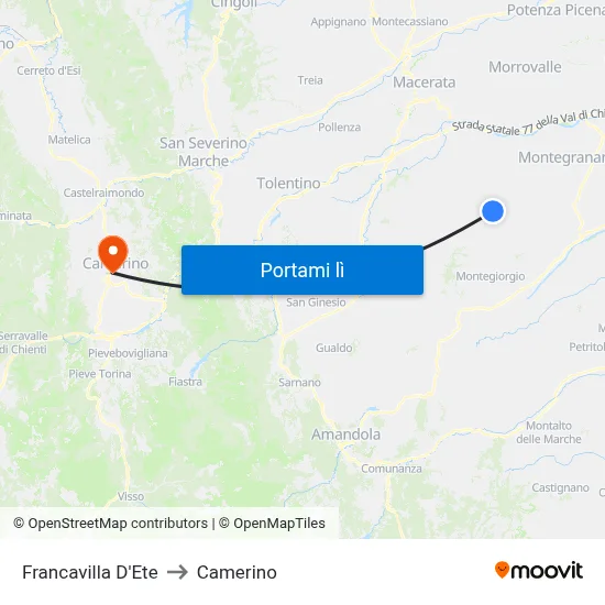 Francavilla D'Ete to Camerino map