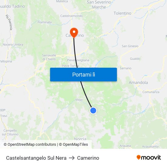 Castelsantangelo Sul Nera to Camerino map
