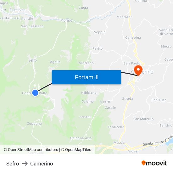 Sefro to Camerino map