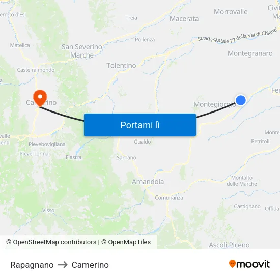Rapagnano to Camerino map