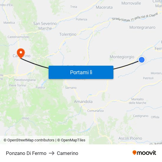 Ponzano Di Fermo to Camerino map