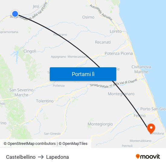 Castelbellino to Lapedona map