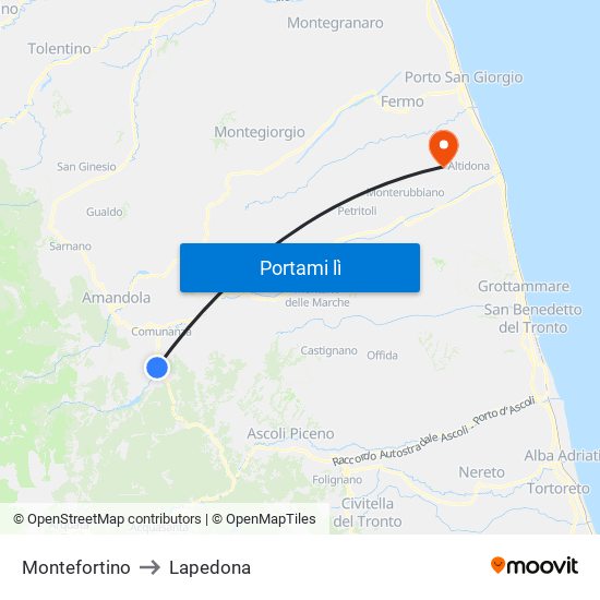 Montefortino to Lapedona map